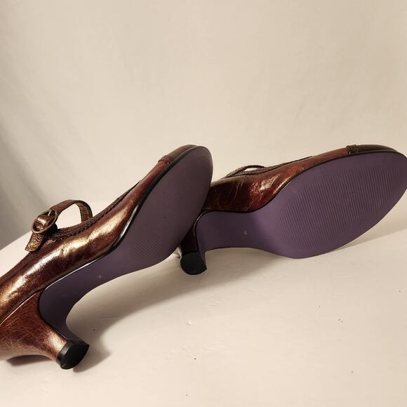 KENZIE Rust Red Copper Leather Metallic Mary Jane Heel Grannycore Women 7M FLAW - Picture 10 of 12